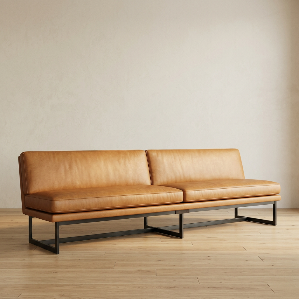 Camel leather banquette