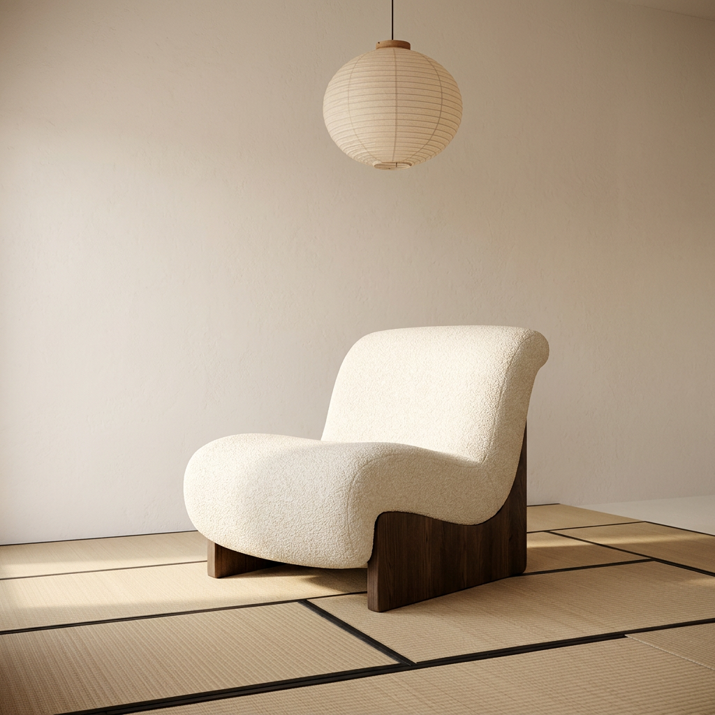 Curved bouclé lounge chair